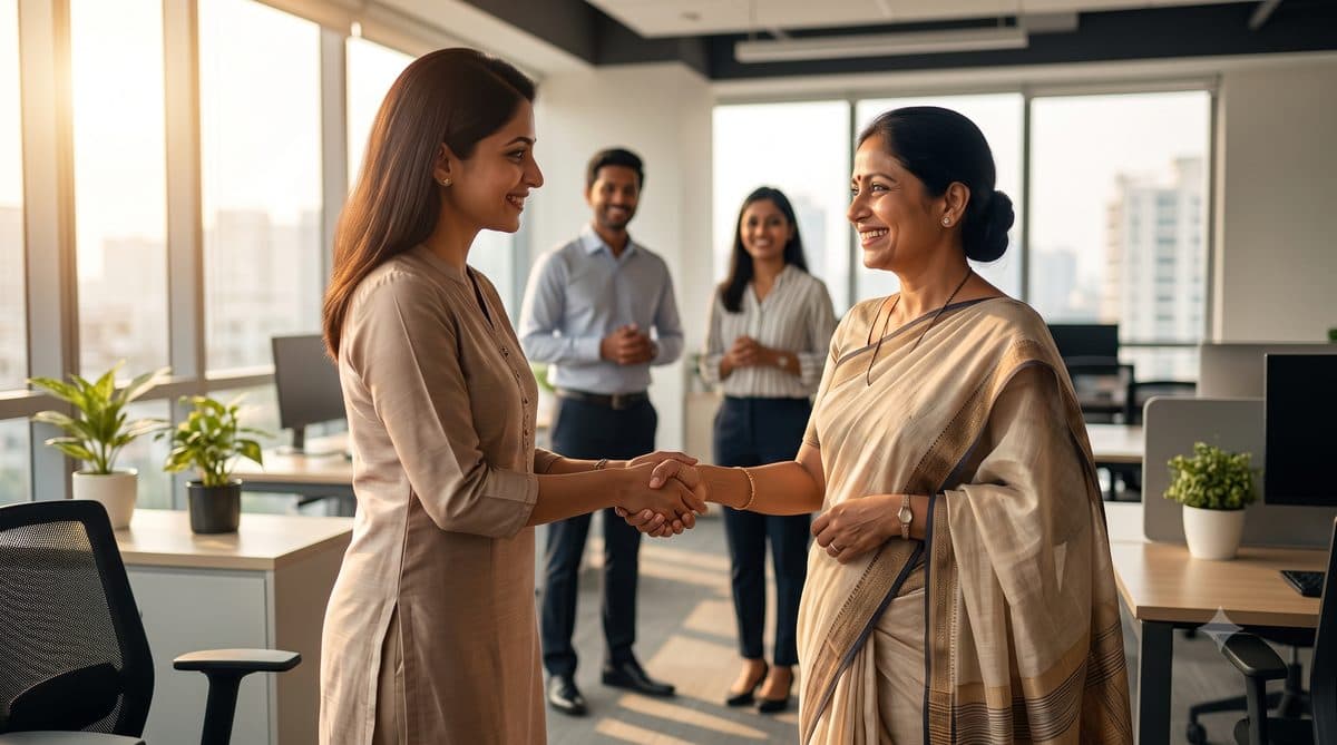 A new hire warmly welcomed with a handshake