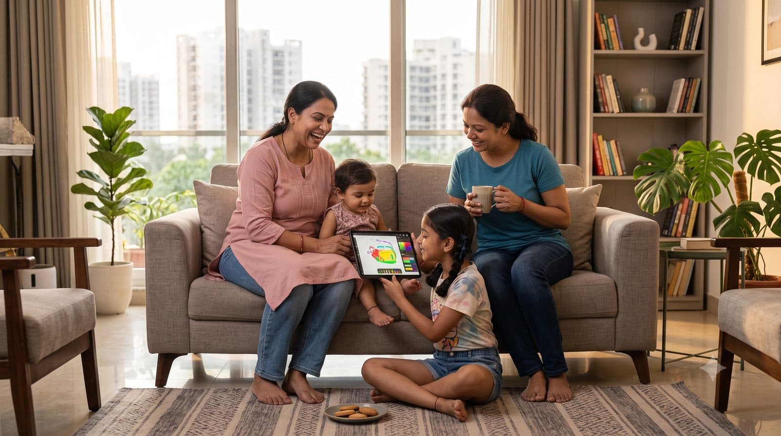 Two mothers and their children together